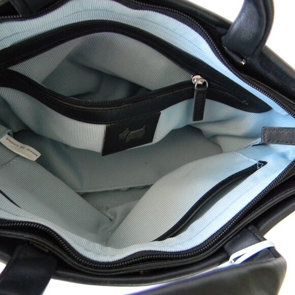 RADLEY LONDON BLACK LEATHER TOTE HANDBAG W/BLUE SCOTTY DOG DETAIL - Picture 10 of 10